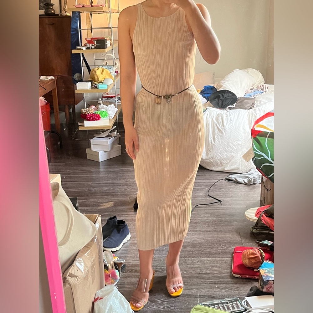 SOLD Pleats please issey miyake beige tank bodycon dress XS-M